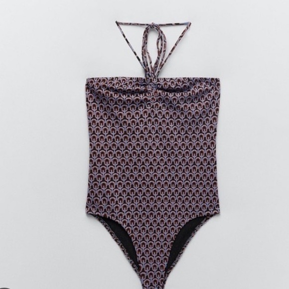 Zara printed jacquard bodysuit blue - Picture 3 of 4